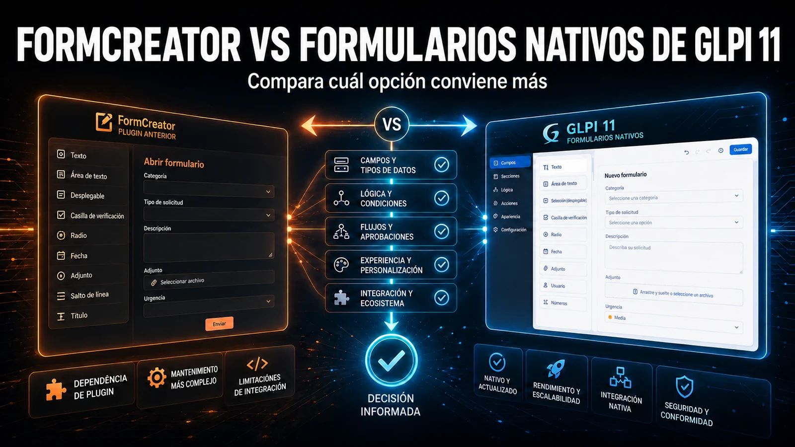 FormCreator vs formularios nativos de GLPI 11: cuándo usar cada uno