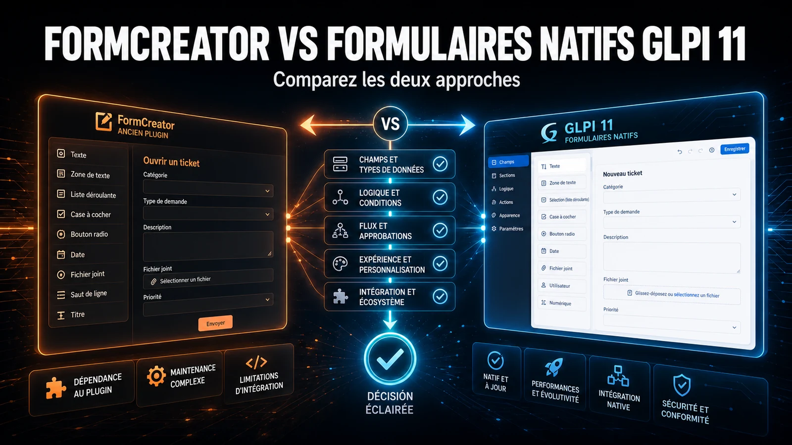FormCreator vs formulaires natifs de GLPI 11 : quand utiliser chacun