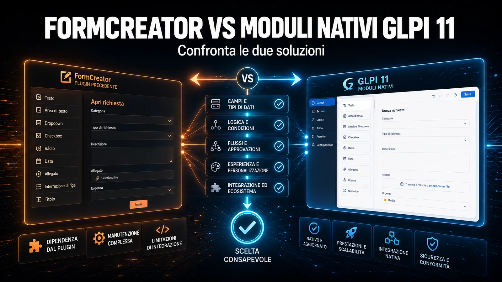 FormCreator vs moduli nativi di GLPI 11: quando usare ciascuno