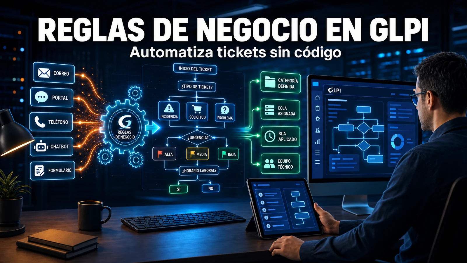 Reglas de negocio en GLPI: automatización sin código