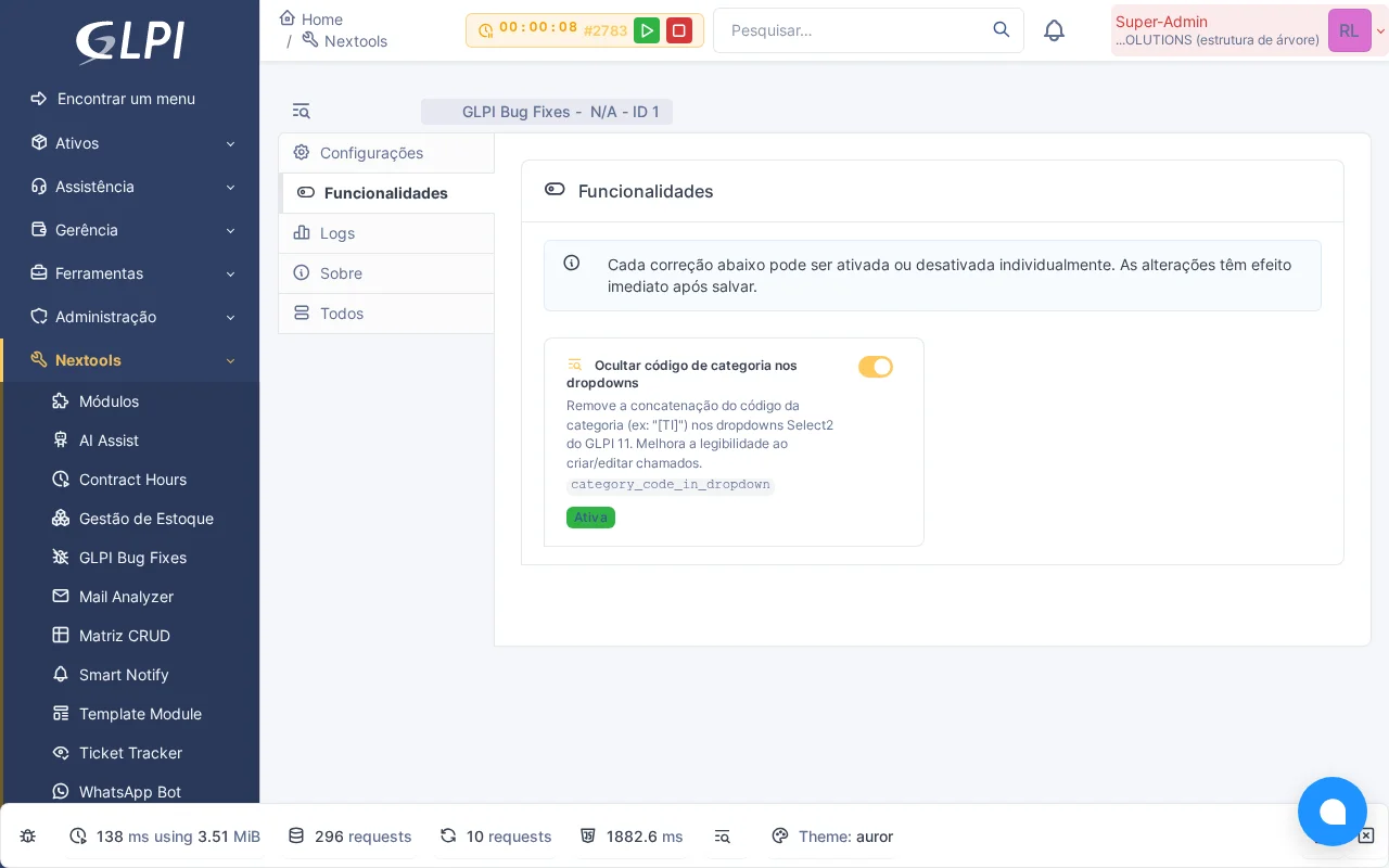 Como remover o código de categoria nos dropdowns do GLPI 11