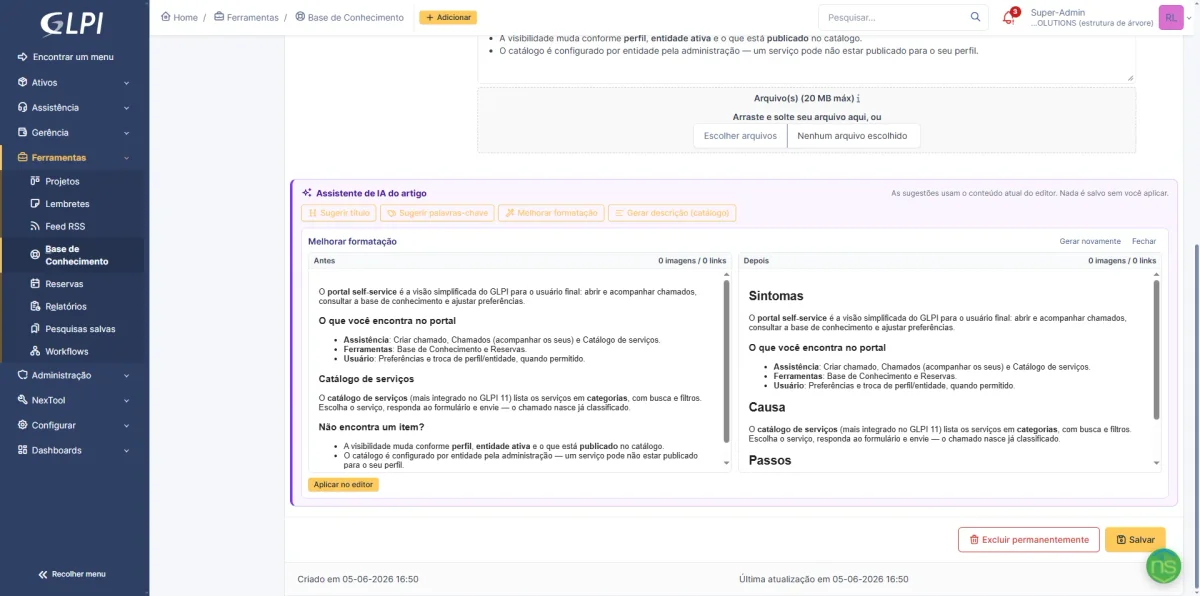 AI assistant in the article editor: formatting improvement with a before and after comparison