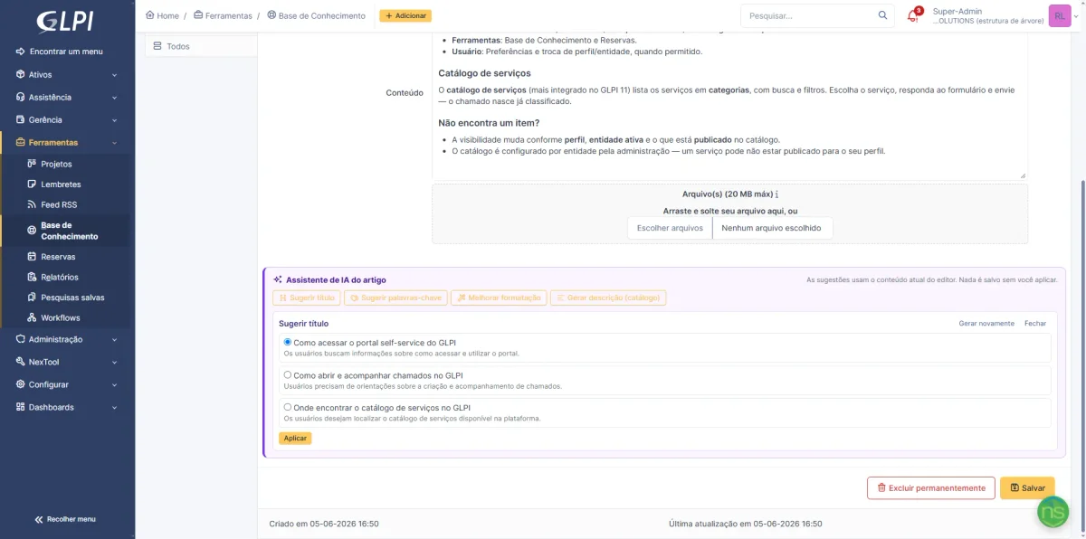 AI assistant in the article editor: title suggestions to choose from and apply